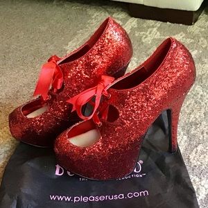 Bordello Red Glitter Ultra High Platform Heels